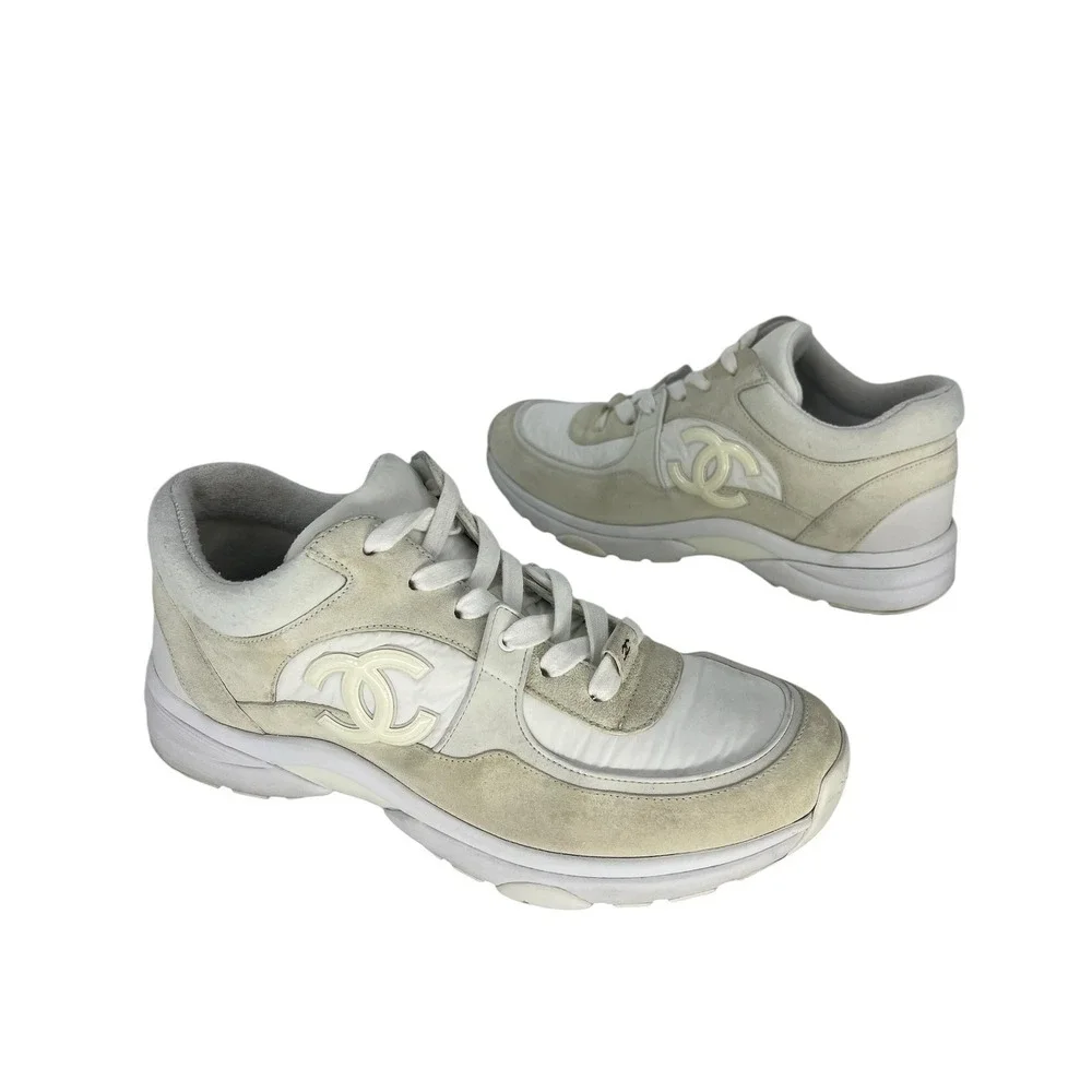 Chanel 2020 CC Logo Mixed Media Suede Leather Chunky Sneakers Size 41